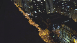 100,000 people take to the streets of Rio de Janeiro to protest a 10 cent bus fare hike. June 2013 