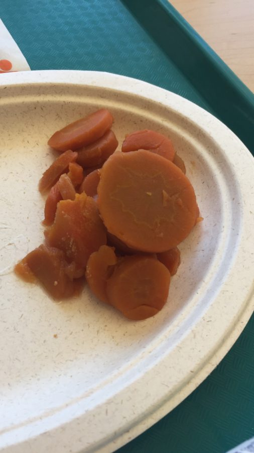 Carrots served at lunch for chicken patty day 